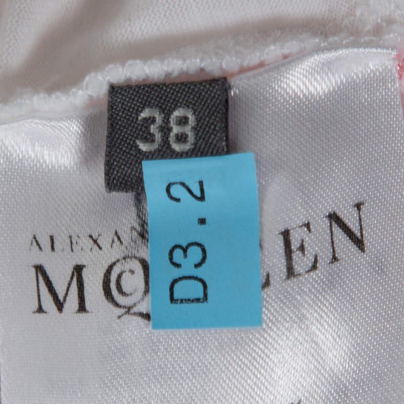 Alexander McQueen White Cotton Floral Embroidered Silk Sleeve Detail Oversized T-Shirt S商品第6张图片规格展示