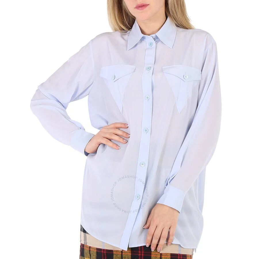 商品Burberry|Pale Blue Irem Silk Crepe De Chine Logo Detail Oversized Shirt,价格¥843,第1张图片