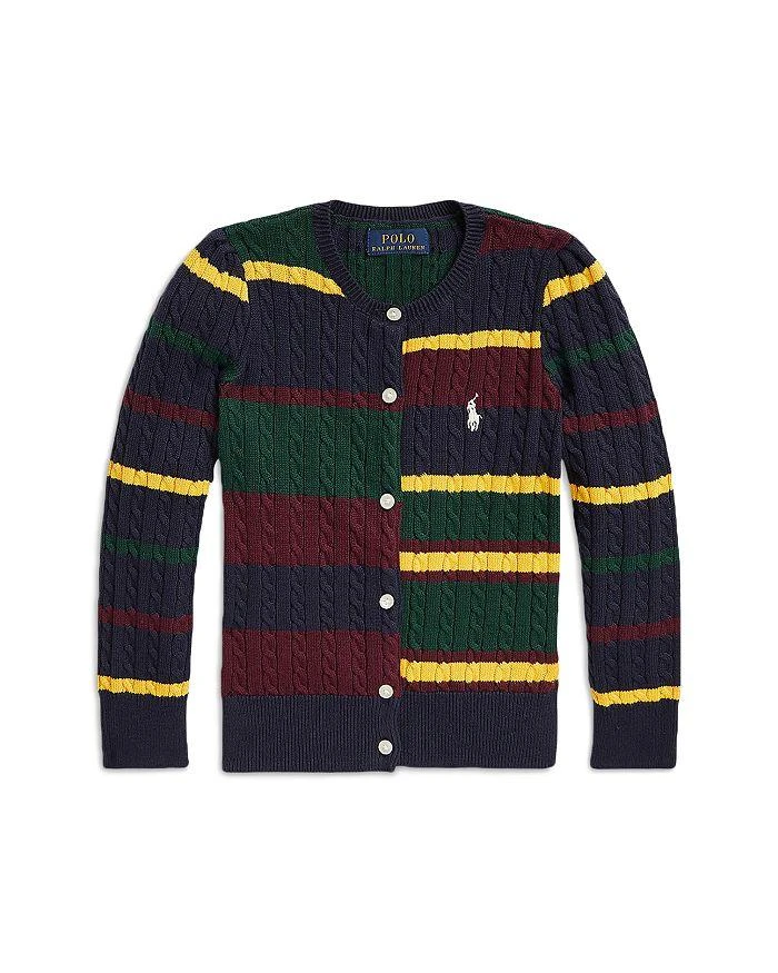 商品Ralph Lauren|Girls' Striped Mini-Cable Cotton Cardigan - Little Kid, Big Kid,价格¥316,第4张图片详细描述