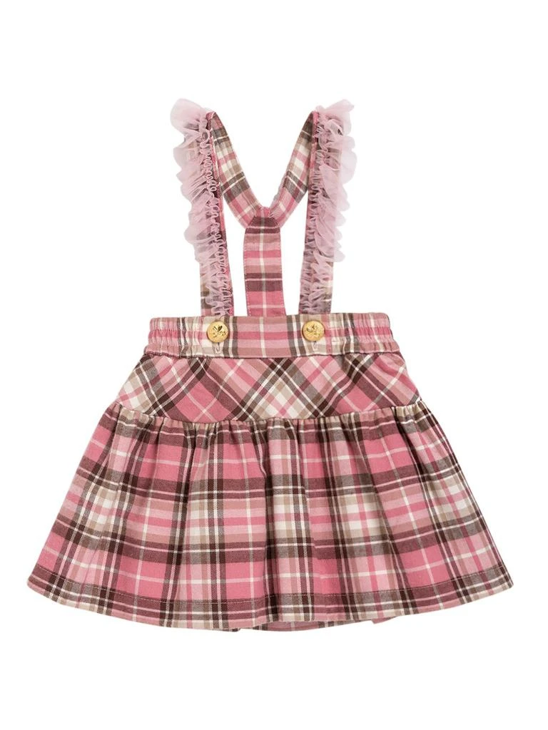 商品MONNALISA|Tartan Cotton Twill Skirt W/ Suspenders,价格¥361,第1张图片