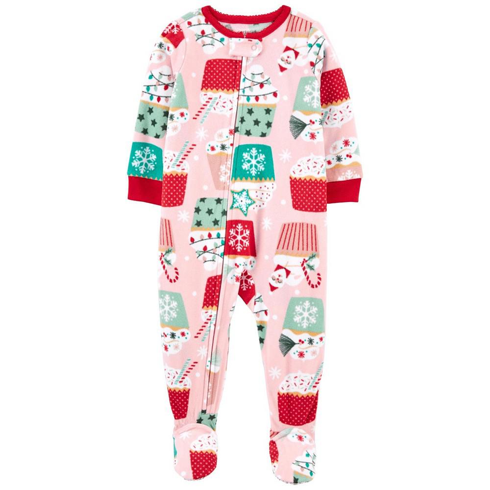 Baby Girls One-Piece Christmas Cupcakes Fleece Footie Pajama商品第1张图片规格展示