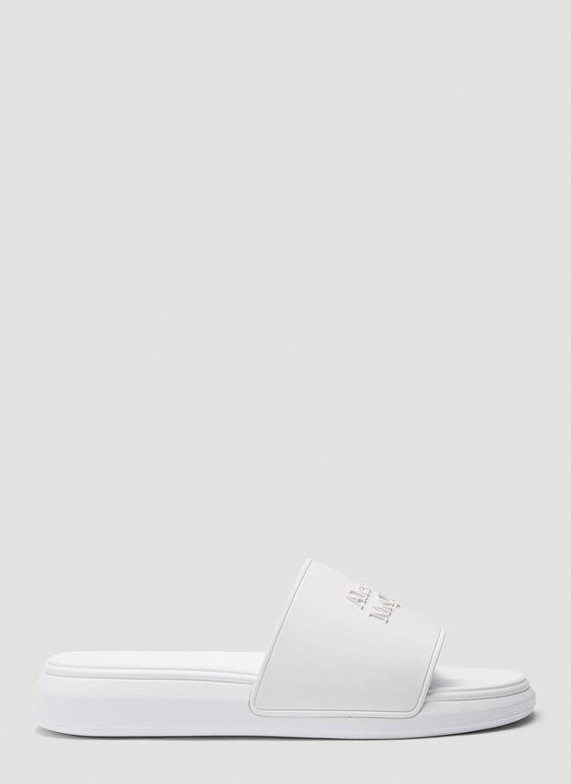 商品Alexander McQueen|Slider Logo Sandals in White,价格¥1038,第1张图片
