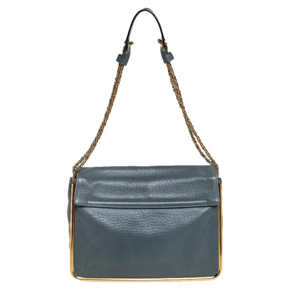 商品[二手商品] Chloé|Chloe Stone Blue Leather Medium Sally Flap Shoulder Bag,价格¥1276,第4张图片详细描述