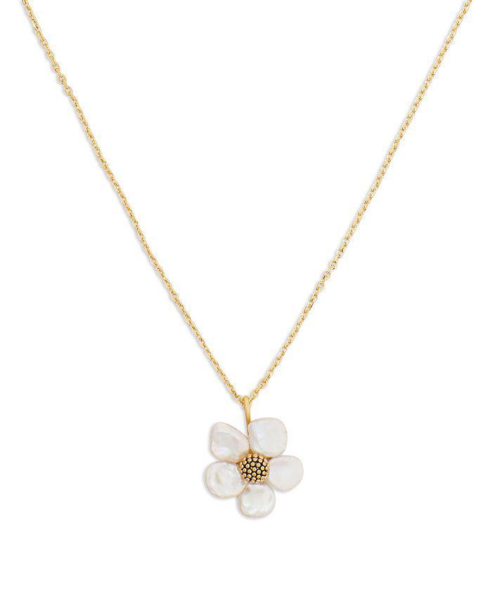 商品Kate Spade|Floral Frenzy Cultured Freshwater Pearl Flower Mini Pendant Necklace in Gold Tone, 16"-19",价格¥630,第5张图片详细描述
