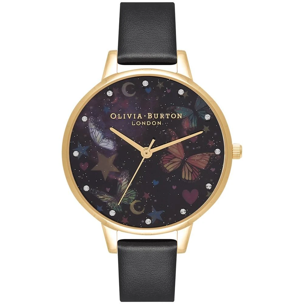 商品Olivia Burton|Olivia Burtron Women's Night Garden Black Leather Strap Watch 30mm,价格¥629,第1张图片