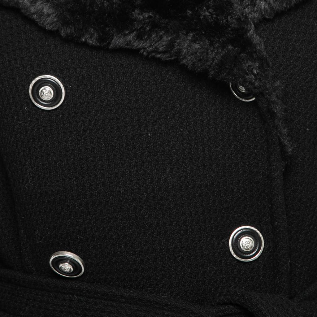 Versus Versace Vintage Black Faux-Fur Collar Wool Belted Coat S商品第3张图片规格展示