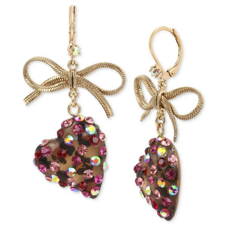 商品Betsey Johnson|Gold-Tone Stone Heart & Ribbon Drop Earrings,价格¥263,第1张图片