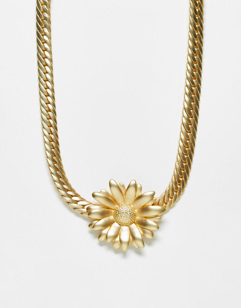 Reclaimed Vintage inspired oversized flower choker necklace in matte gold商品第1张图片规格展示