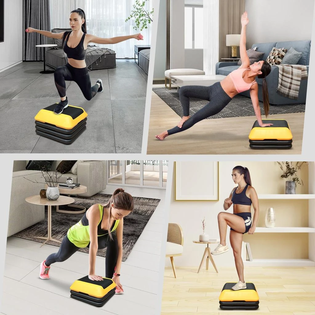商品Streamdale Furniture|Streamdale Height-Adjustable Step Aerobics Platform Fitness Equipment Stepper Trainer Exercise Step Platform with 4 Riser Yellow,价格¥797,第3张图片详细描述