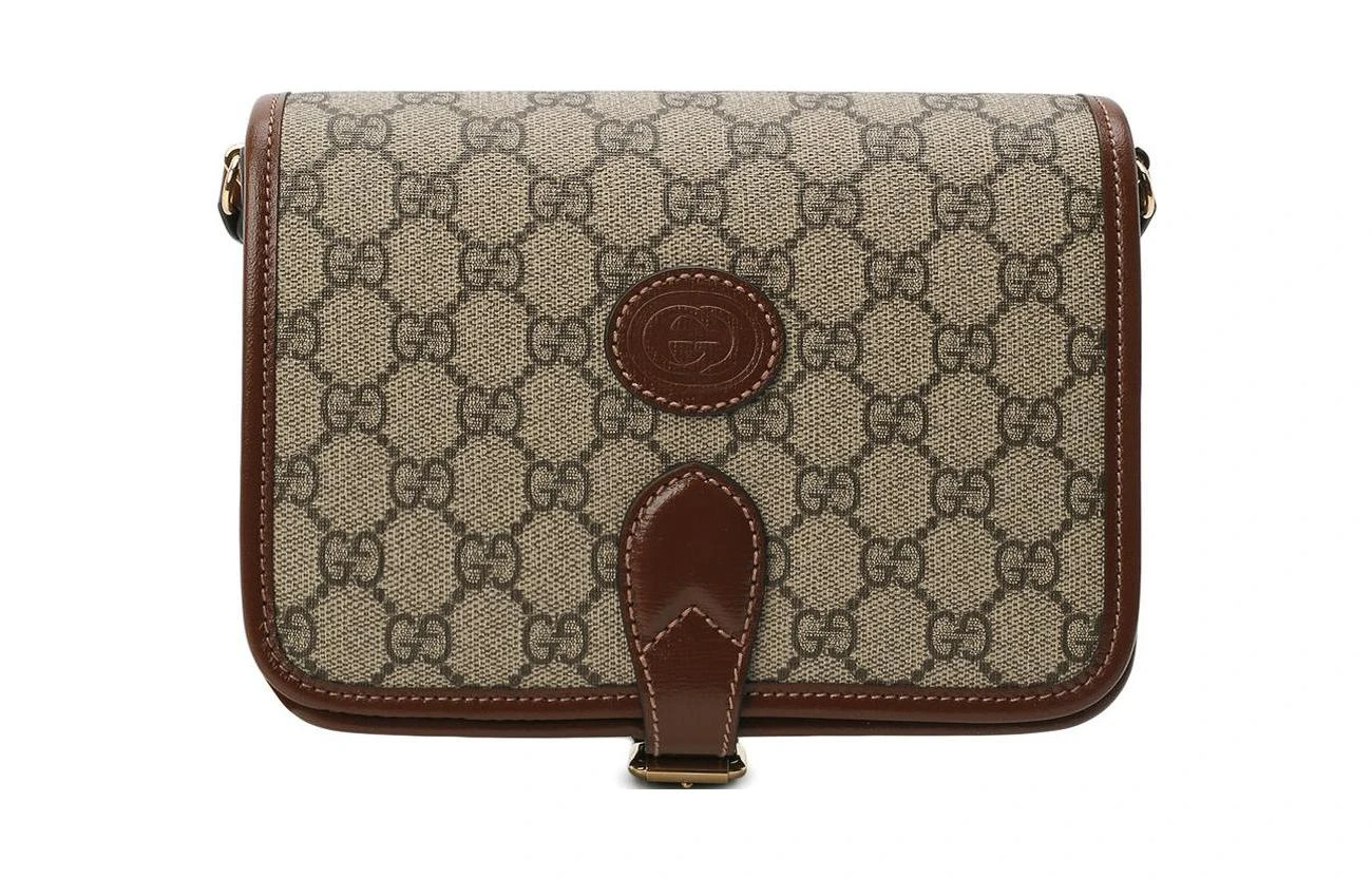 商品[国内直发] Gucci|古驰 老花Logo 皮革 邮差包风琴包单肩斜挎包 迷你 男女同款 棕色,价格¥9357,第1张图片