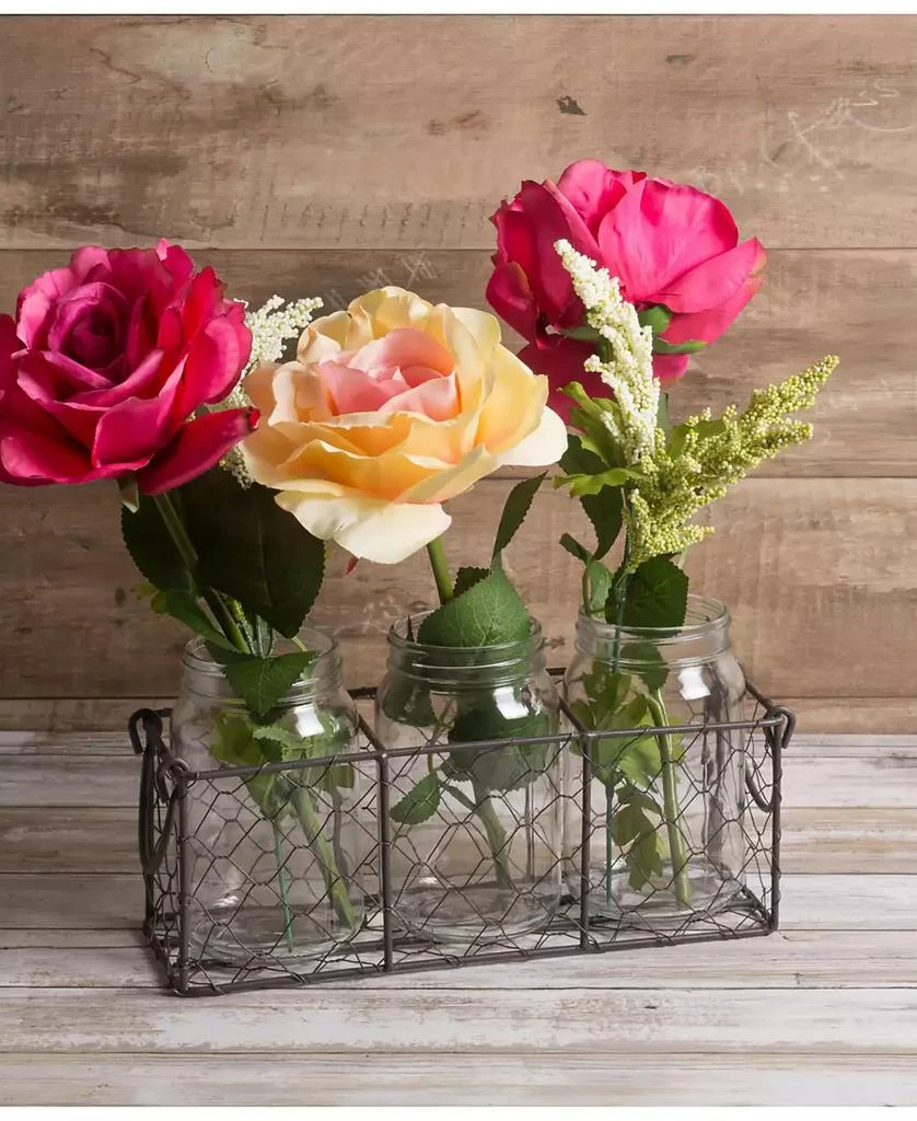 Vintage-like Chicken Wire Flatware Caddy with Clear Jars 商品