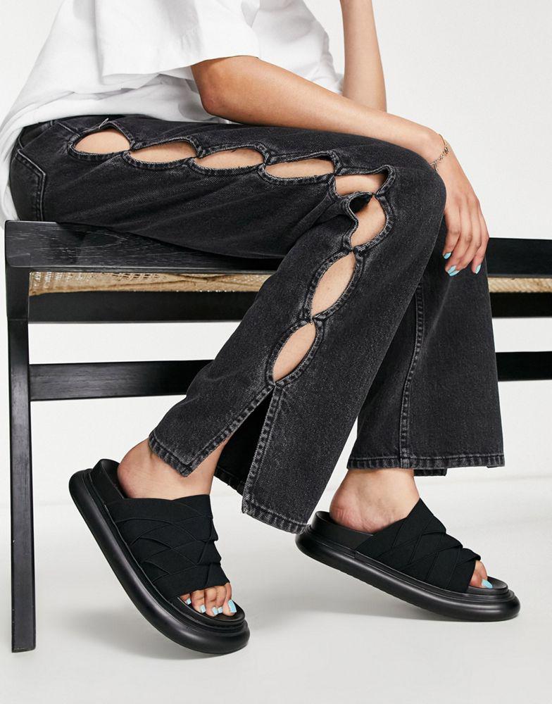 Topshop Pio elastic footbed mule sandal in black商品第4张图片规格展示