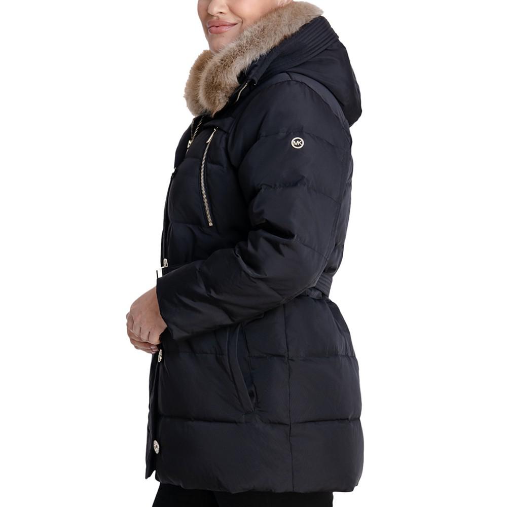 Women's Plus Size Belted Faux-Fur-Collar Down Puffer Coat, Created for Macy's商品第3张图片规格展示