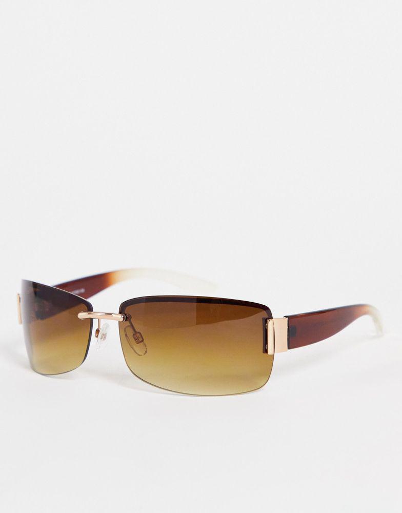 ASOS DESIGN 90s wrap rimless sunglasses in grad brown商品第1张图片规格展示