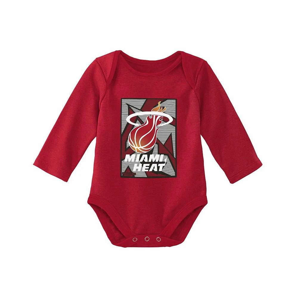 商品Mitchell & Ness|Infant Boys and Girls Black, Red Miami Heat Hardwood Classics Bodysuits and Cuffed Knit Hat Set,价格¥301,第3张图片详细描述