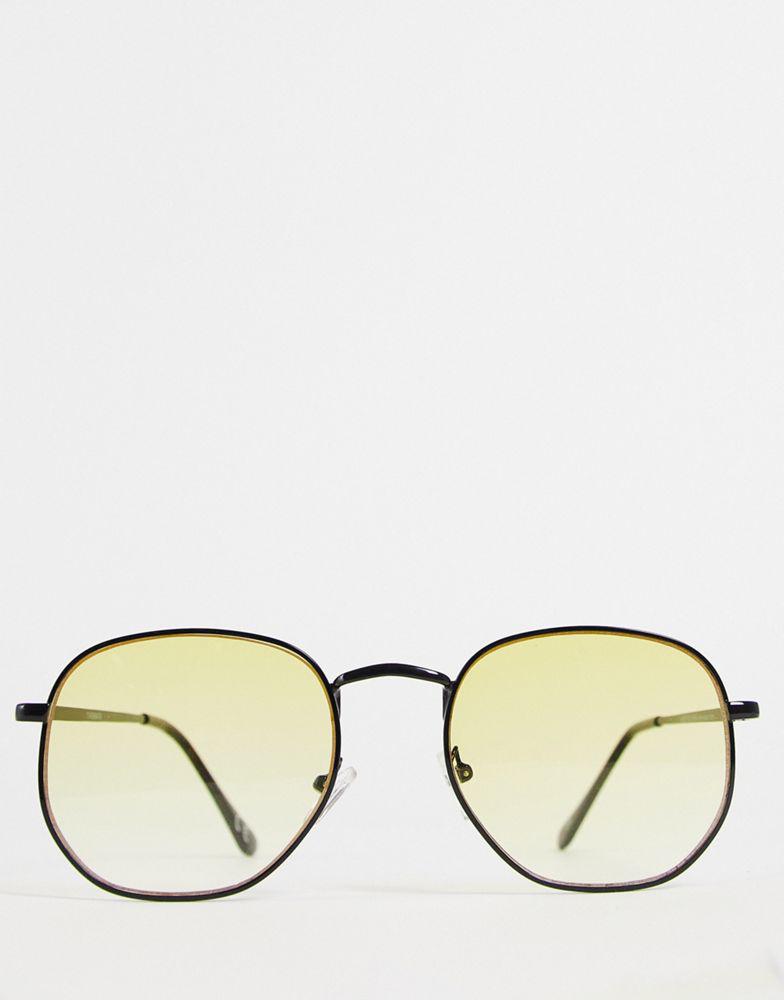 ASOS DESIGN round sunglasses with yellow gradient lens in black商品第3张图片规格展示