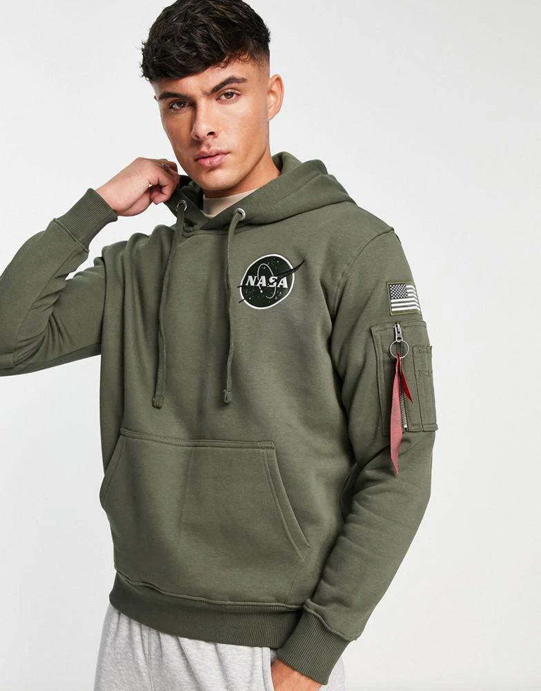 商品Alpha Industries|Alpha Industries NASA space shuttle back print hoodie in dark olive,价格¥679,第1张图片