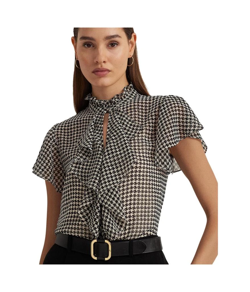 商品Ralph Lauren|Houndstooth Ruffle-Trim Chiffon Blouse,价格¥949,第3张图片详细描述