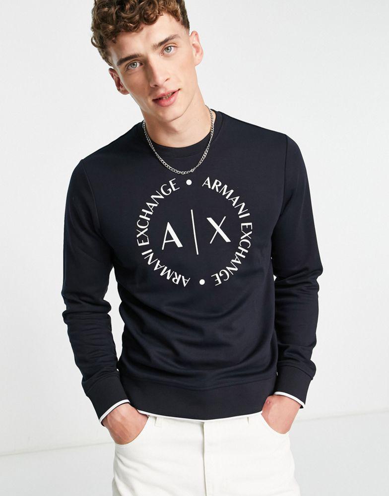 Armani Exchange circle logo crew neck sweat in navy商品第3张图片规格展示