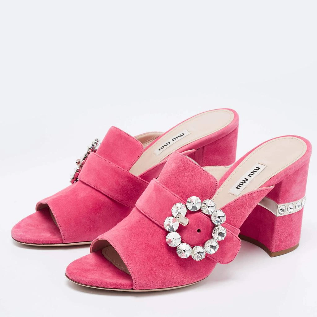 商品[二手商品] Miu Miu|Miu Miu Pink Suede Crystals Embellished Slide Sandals Size 37,价格¥1658,第2张图片详细描述