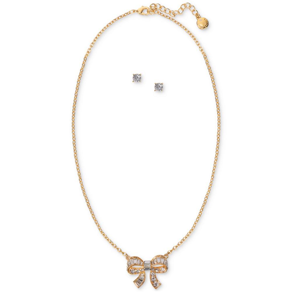 Gold-Tone Crystal Bow Pendant Necklace & Stud Earrings Set, Created for Macy's商品第1张图片规格展示