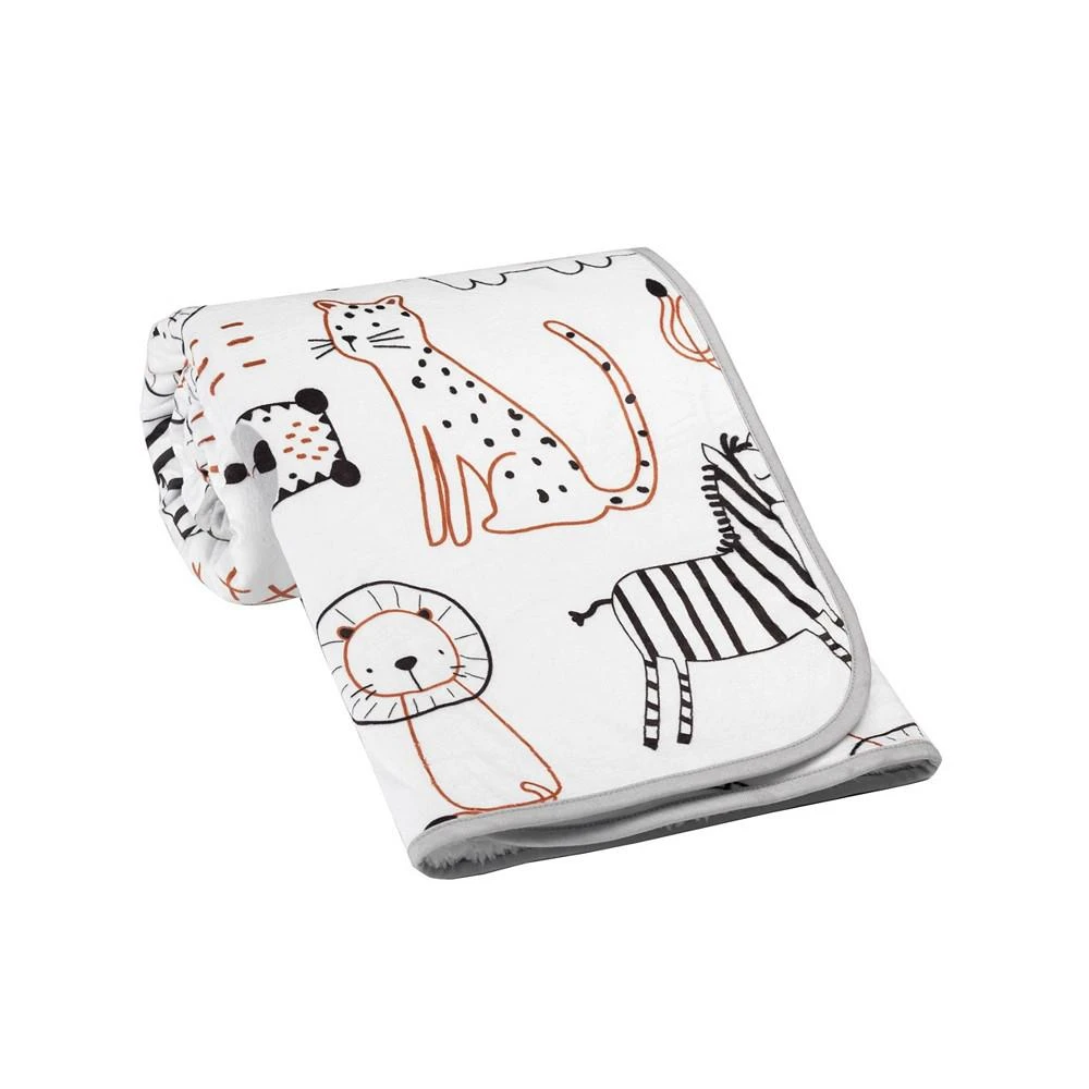 商品Lambs & Ivy|Patchwork Jungle Animals White Soft Fleece Baby Blanket,价格¥169,第3张图片详细描述