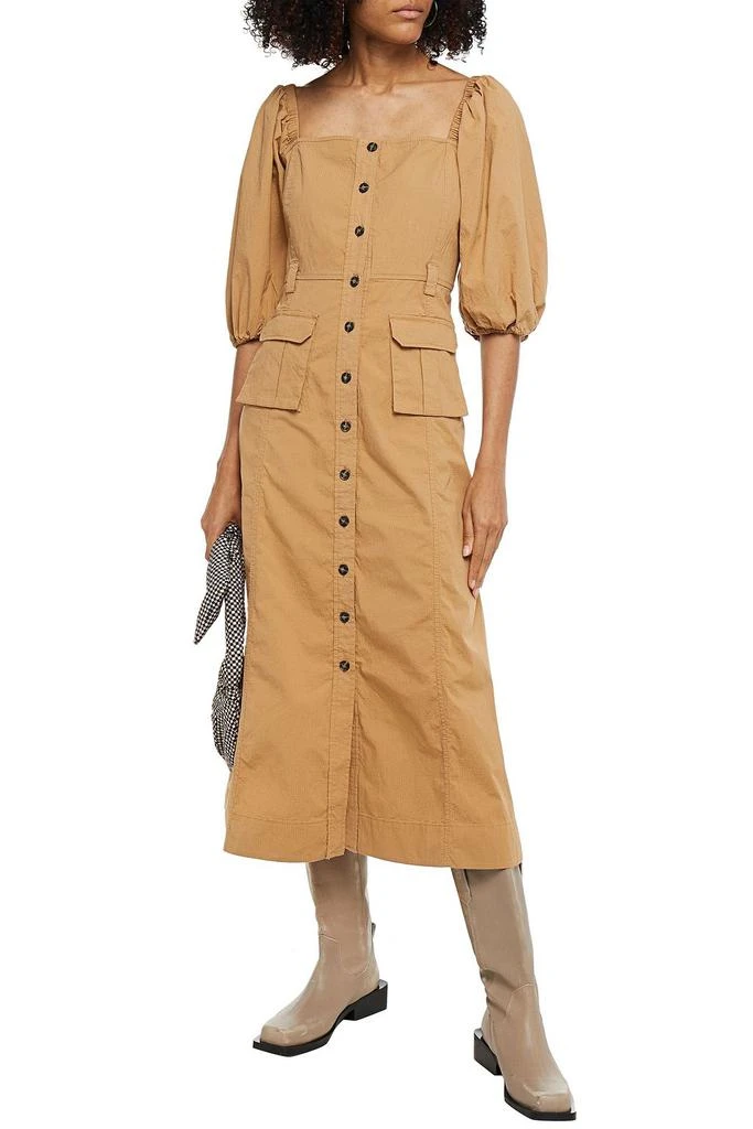 商品Ganni|Gathered cotton-blend midi dress,价格¥1173,第4张图片详细描述
