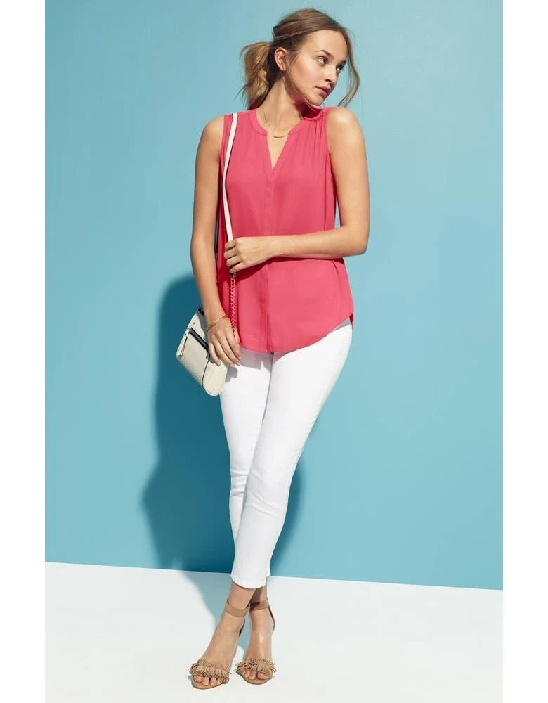 Print Pleat Back Sleeveless Split Neck Blouse 商品