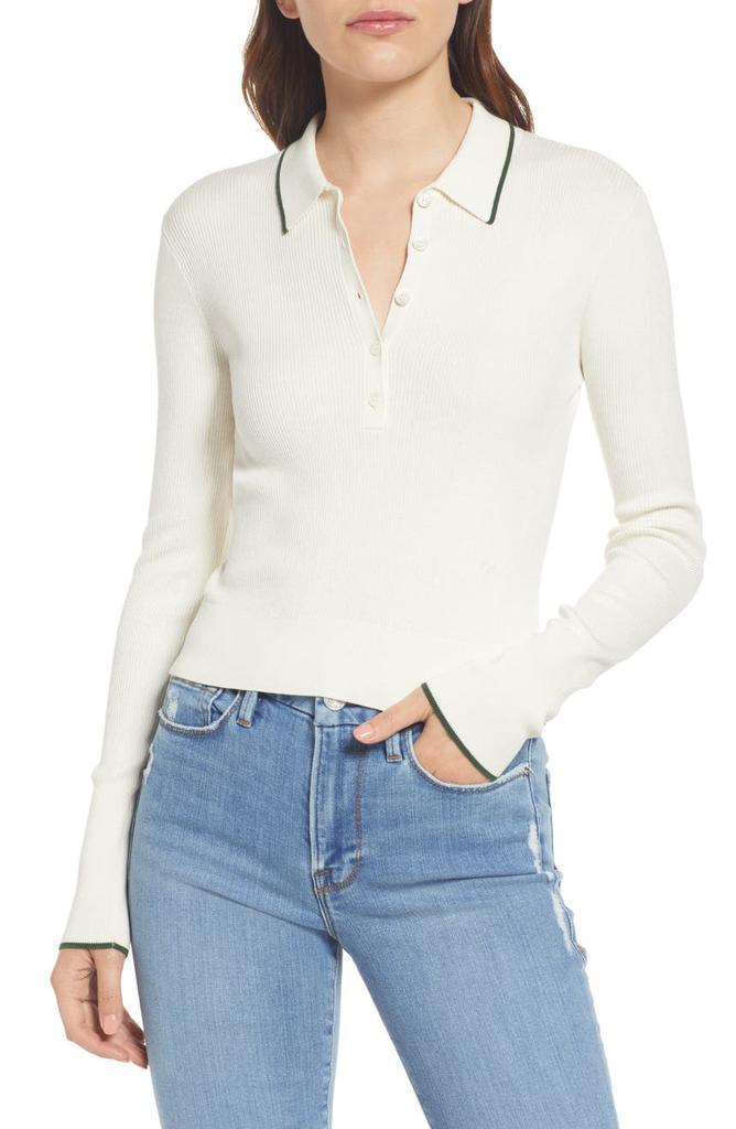 商品FRAME|Shrunken Ribbed Silk & Cotton Polo Sweater,价格¥1073,第1张图片