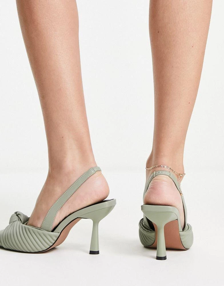 商品ASOS|ASOS DESIGN Soraya 2 knotted slingback mid heeled shoes in sage green,价格¥303,第2张图片详细描述