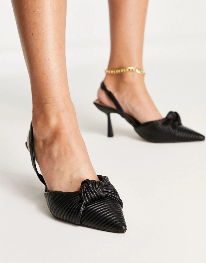 商品ASOS|ASOS DESIGN Wide Fit Soraya knotted slingback mid heeled shoes in black,价格¥275,第4张图片详细描述