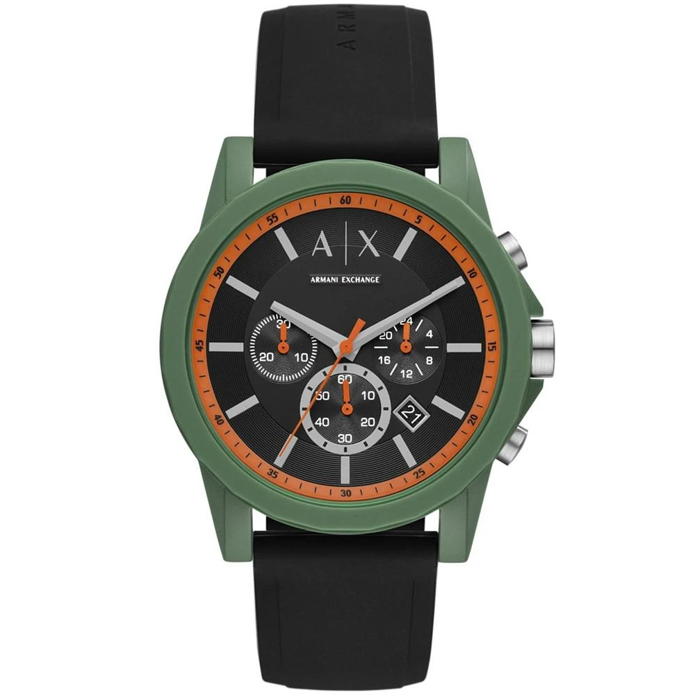 商品Armani Exchange|Men's Chronograph Black Silicone Strap Watch 44mm,价格¥787,第1张图片