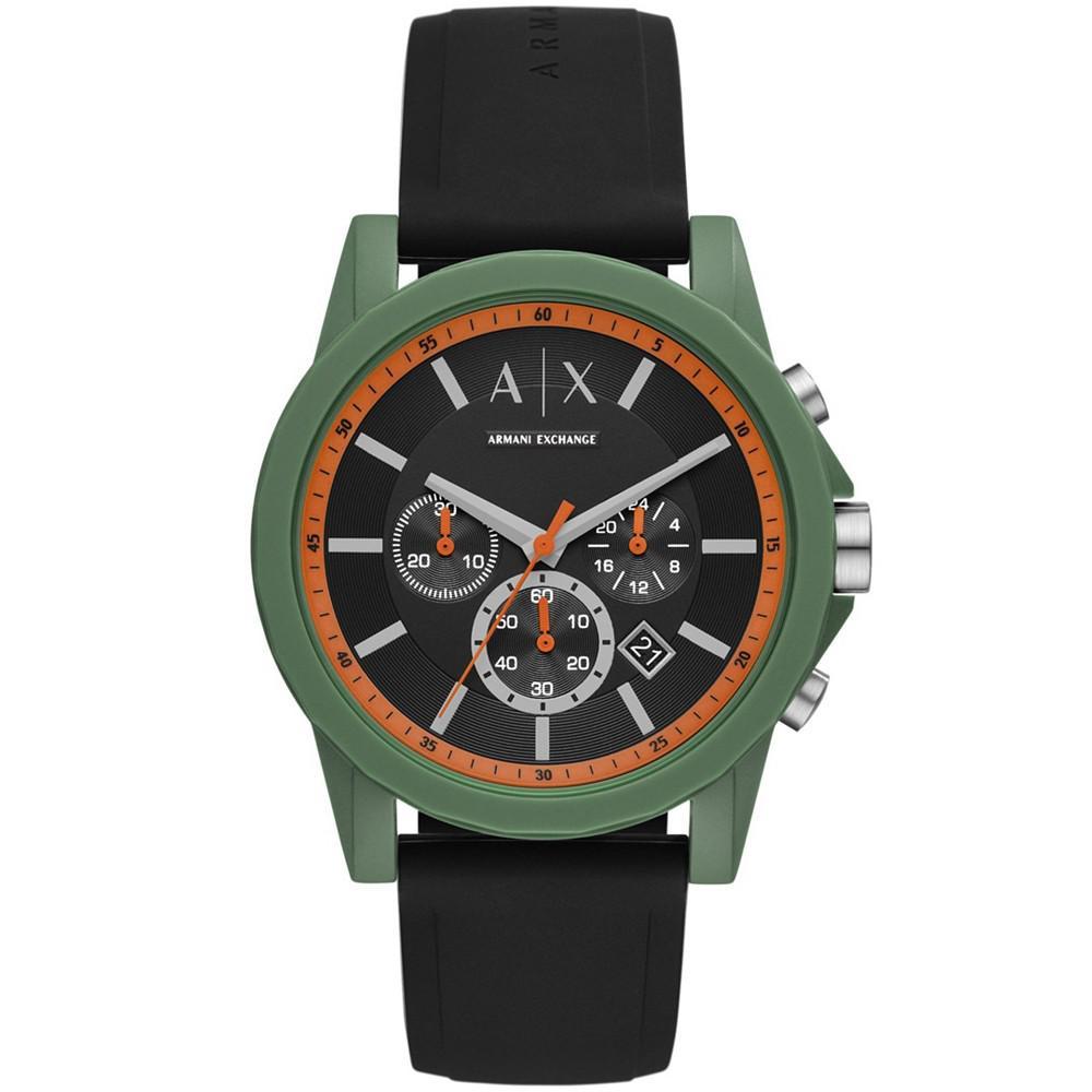商品Armani Exchange|Men's Chronograph Black Silicone Strap Watch 44mm,价格¥780,第1张图片