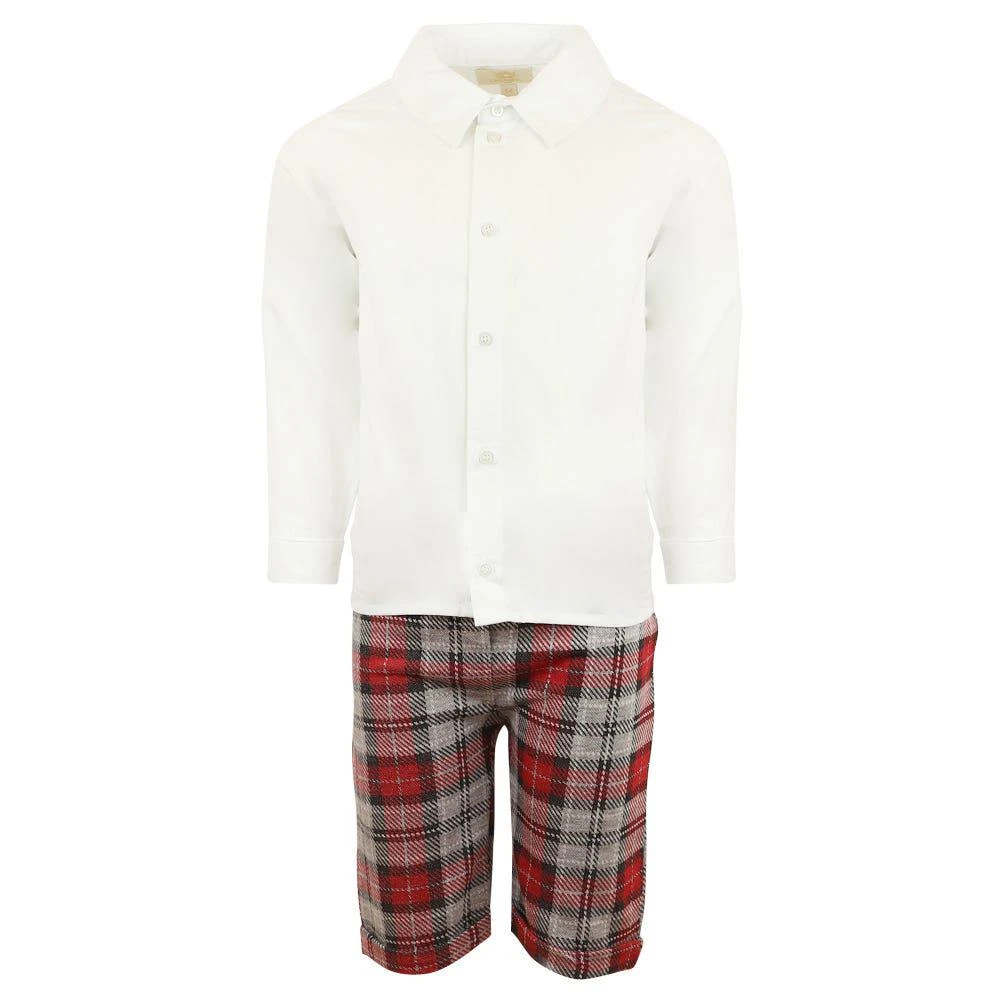 商品Caramelo Kids|Grey & Red Fair Isle Jumper Shirt & Tartan Shorts Set,价格¥266,第5张图片详细描述