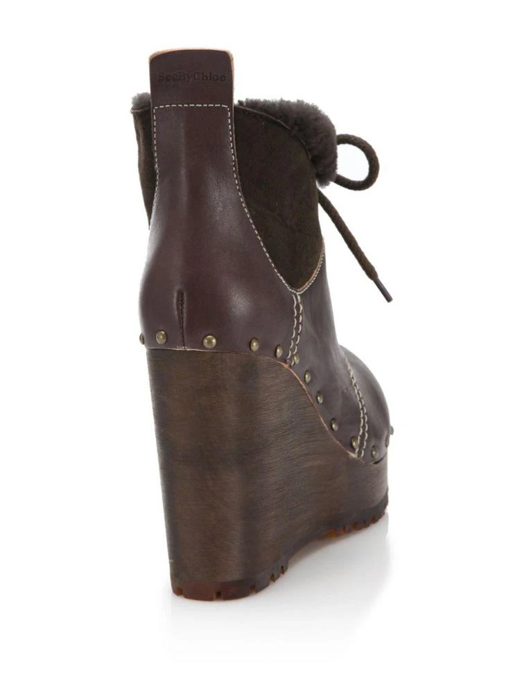 商品See by Chloé|Clive Faux Leather & Shearling Clog Wedge Booties,价格¥1394,第2张图片详细描述