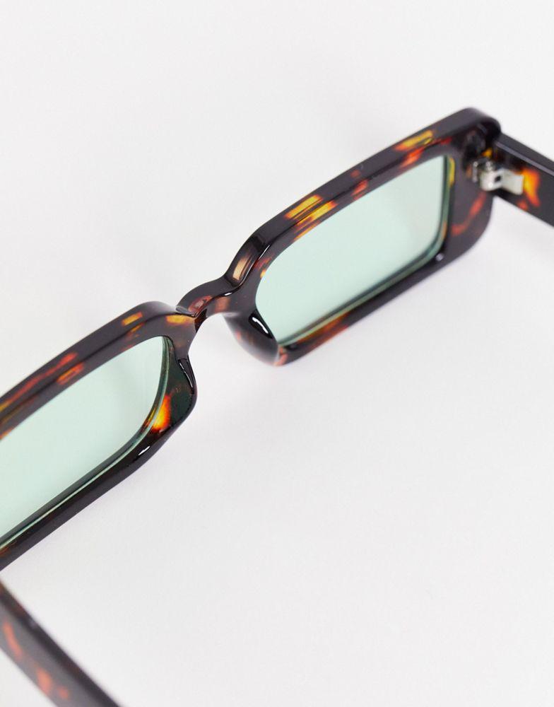 ASOS DESIGN mid rectangle sunglasses with green lens in brown tortoiseshell - BROWN商品第4张图片规格展示