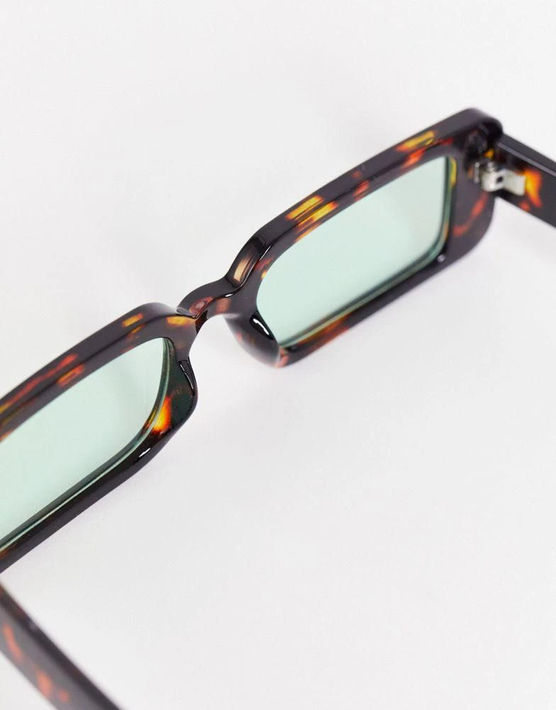 商品ASOS|ASOS DESIGN mid rectangle sunglasses with green lens in brown tortoiseshell - BROWN,价格¥50,第4张图片详细描述