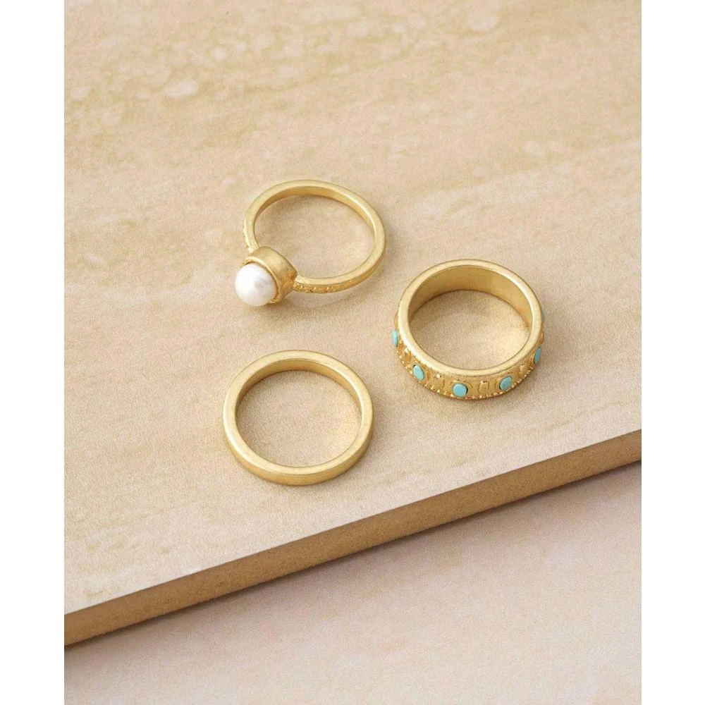 商品Ettika Jewelry|Worn Ring Set with Turquoise and Imitation Pearl,价格¥636,第2张图片详细描述