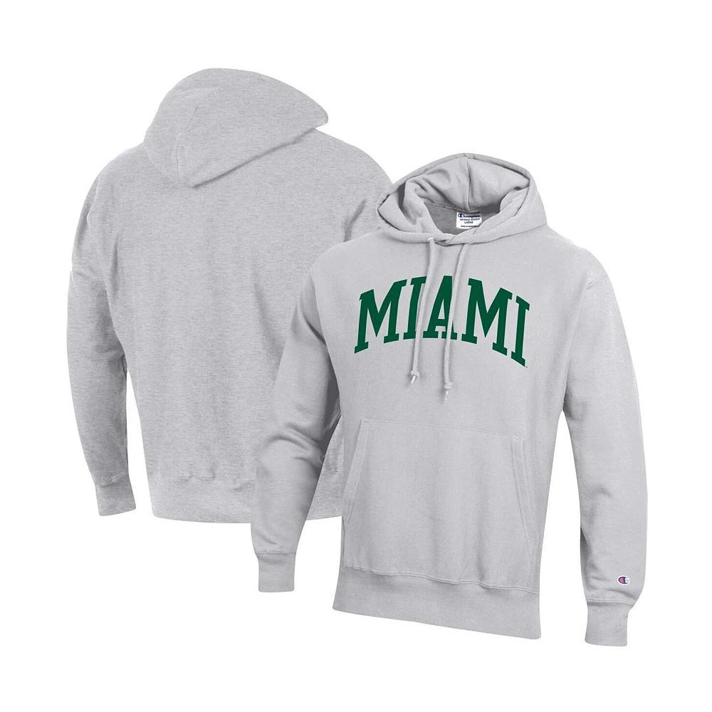 商品CHAMPION|Men's Heathered Gray Miami Hurricanes Big and Tall Reverse Weave Fleece Pullover Hoodie Sweatshirt,价格¥590,第1张图片
