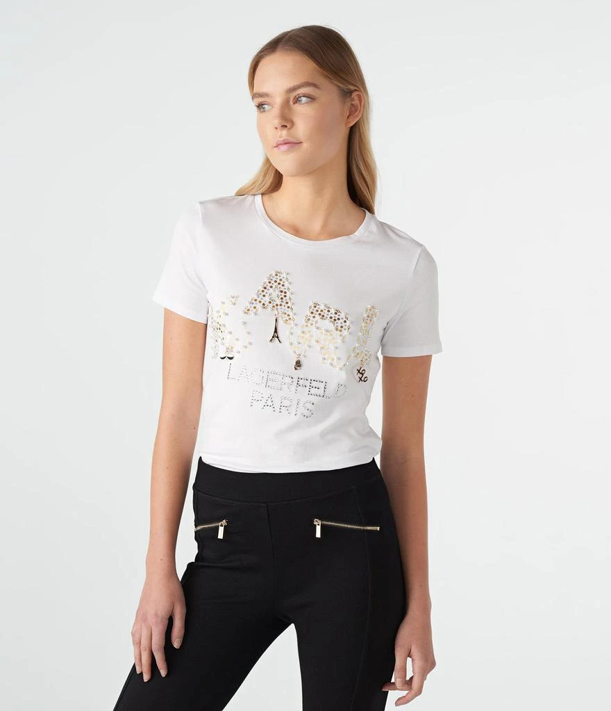 商品Karl Lagerfeld Paris|PINS AND PEARLS LOGO TEE,价格¥452,第1张图片