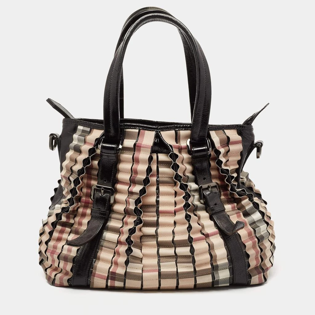 商品[二手商品] Burberry|Burberry Beige/Black House Check PVC and Patent Leather Cartridge Pleat Tote,价格¥3165,第4张图片详细描述