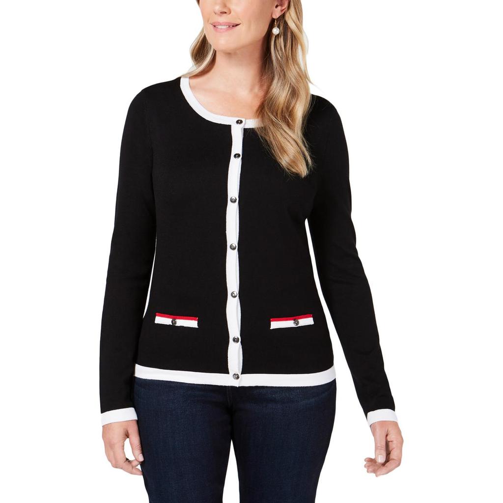 Karen Scott Womens Contrast Trim Button Down Cardigan Sweater商品第1张图片规格展示