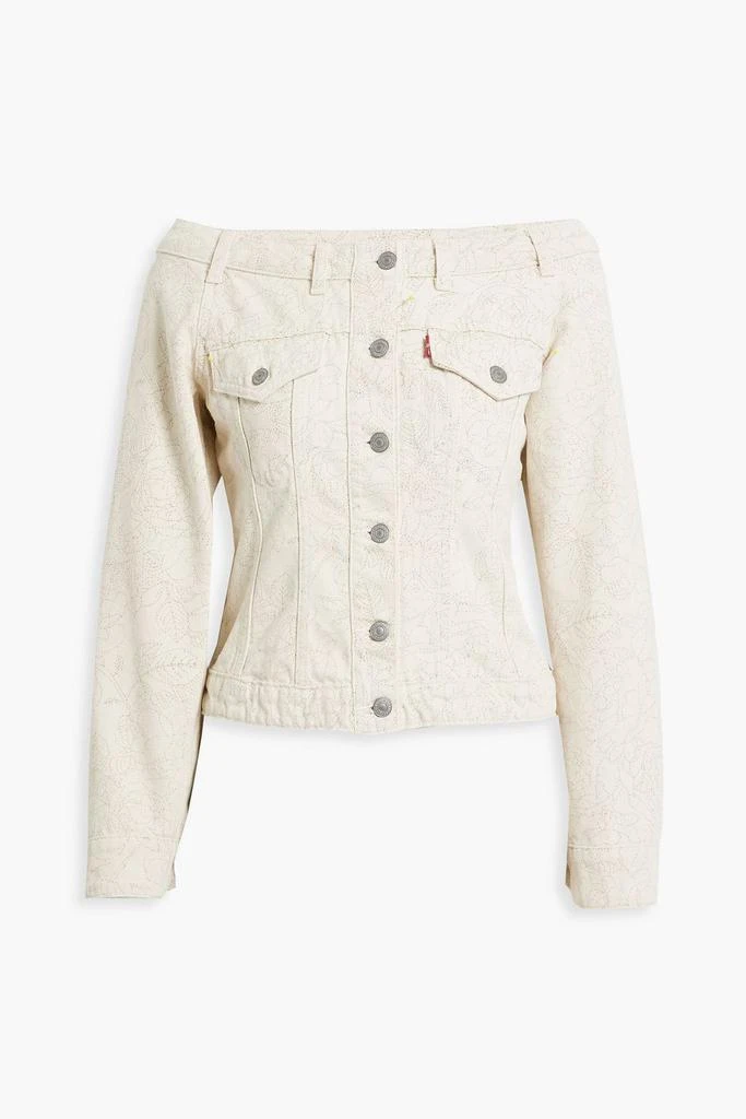 商品Ganni|Off-the-shoulder printed denim jacket,价格¥386,第1张图片