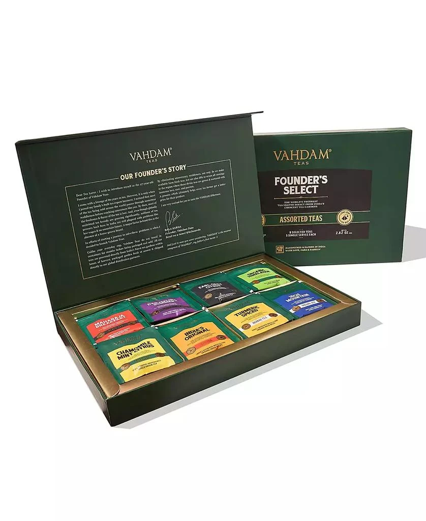商品Vahdam Teas|Assorted Tea Bags 40 Tea Bags Black Tea, Green Tea, Oolong Tea, White, Chai Tea, Herbal Tea,价格¥187,第1张图片