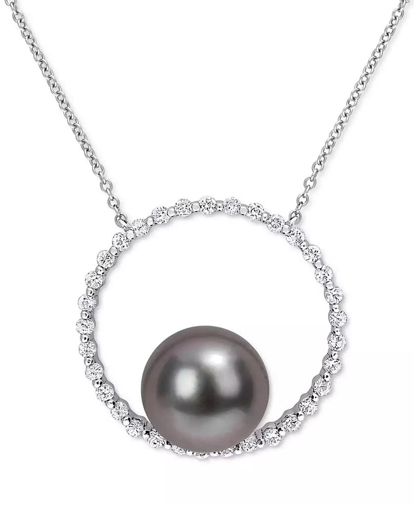 商品Macy's|Black Cultured Tahitian Pearl (9-1/2mm) Circle 17" Pendant Necklace in 10k White Gold,价格¥5535,第1张图片