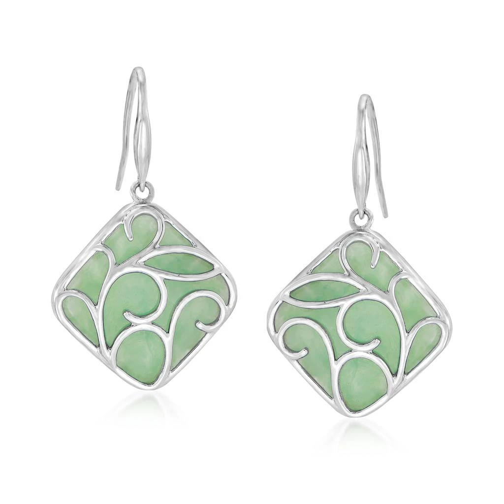 商品Ross-Simons|Jade Drop Earrings in Sterling Silver,价格¥1214,第1张图片