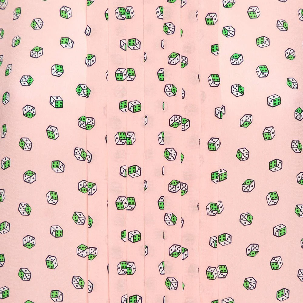 商品[二手商品] Prada|Prada Pink Dice Printed Silk Pleated Yolk Detail Short Sleeve Blouse S,价格¥801,第4张图片详细描述