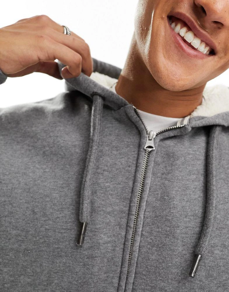 商品Superdry|Superdry essential borg lined zip hoodie in Rich Charcoal Marl,价格¥441,第2张图片详细描述