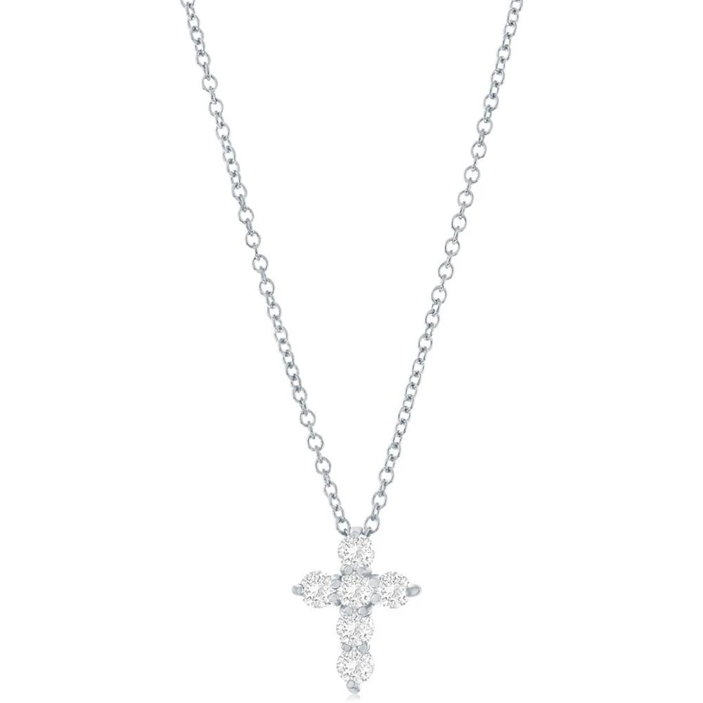 商品Macy's|Diamond Cross Pendant Necklace (1/3 ct. t.w.) in 14k White Gold, 16" + 2" Extender,价格¥12842,第1张图片