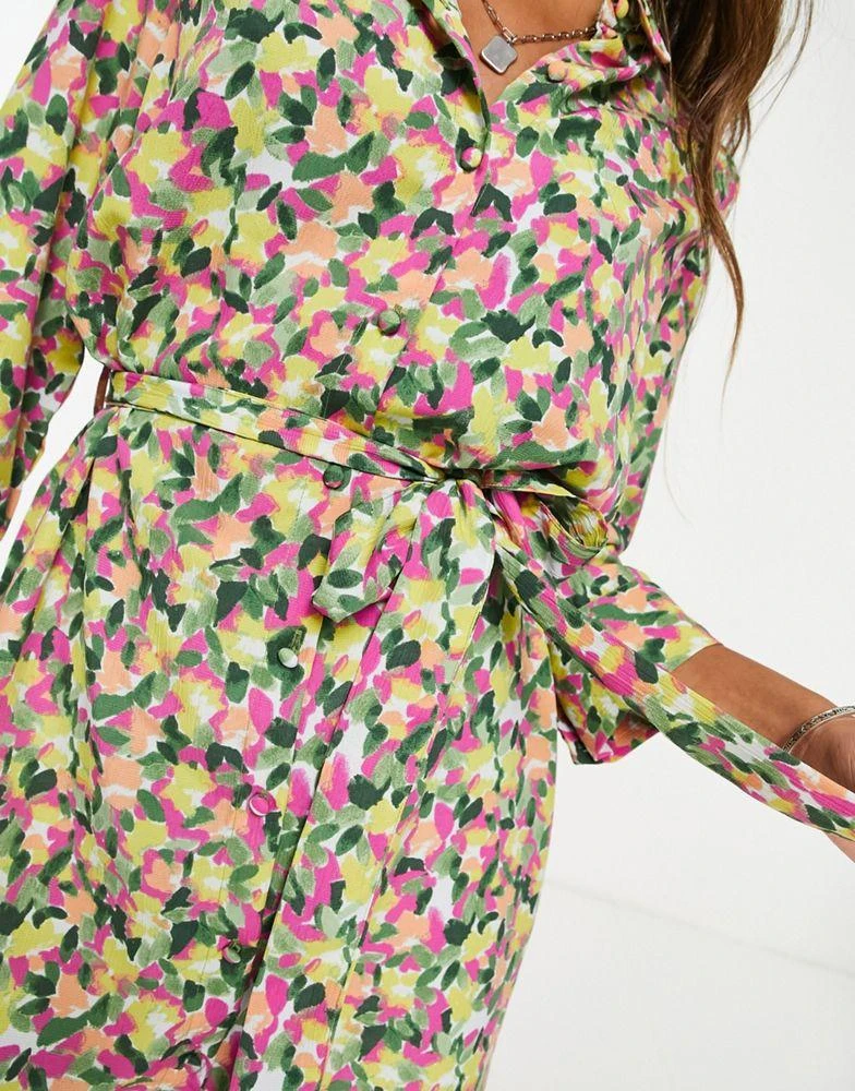 商品VERO MODA|Vero Moda long sleeve midi shirt dress in green print,价格¥279,第3张图片详细描述